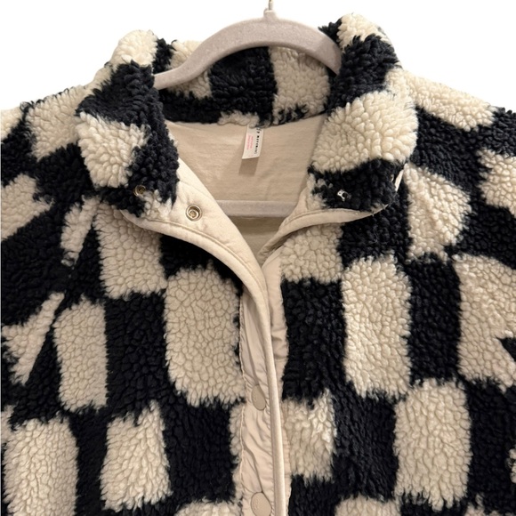FREE PEOPLE FP MOVEMENT Hit The Slopes Printed Fleece Jacket Black White Checker - Picture 5 of 16